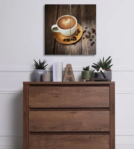 Miniatura 7 de Lienzo decorativo para pared, juego de 2 piezas, impresiones decorativas con múltiples paneles divididos, imagen de café latte de 24 x 24 pulgadas