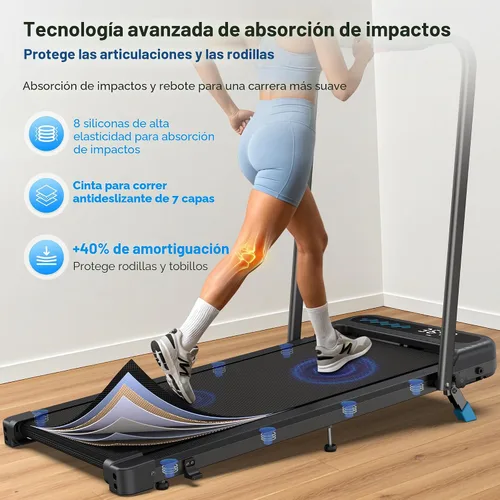 Miniatura 6 de Caminadora plegable con 10% de inclinación, 4 en 1 compacta, caminadora con barra de mango para espacios pequeños en el hogar, cintas de correr