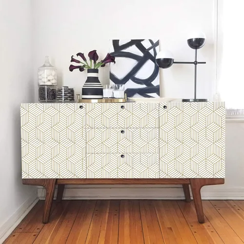 Miniatura 7 de Wenmer - Papel tapiz con estampado geométrico hexagonal de 17.71 x 708 pulgadas, papel adhesivo extraíble, autoadhesivo, vinilo para uso doméstico
