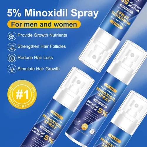 Miniatura 2 de 5% de minoxidil para hombres y mujeres, suero para el crecimiento del cabello y tratamiento de crecimiento del cabello, extra fuerte con biotina