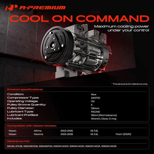 Miniatura 2 de A-Premium Compresor de aire acondicionado con embrague compatible con Nissan Altima 3.5L 2002-2006, Maxima 3.5L 2003-2008, Sedán, con compresor