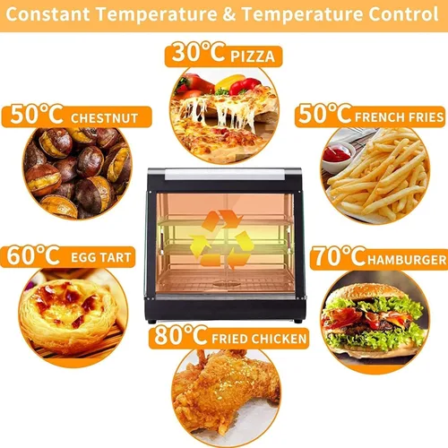 Miniatura 5 de Whalefall Calentador de alimentos de 3 niveles para mostrador, 27" Calentador comercial para alimentos, pizzas, con calefacción 3D con marco