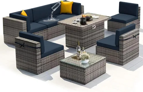 Miniatura 20 de 14 fundas de cojín de patio para juegos de asientos seccionales de muebles de exterior de 7 piezas, resistentes al agua, más 2 almohadas decorativas