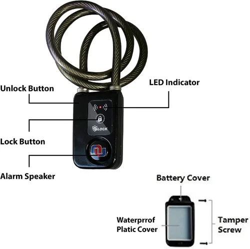 Miniatura 2 de Nulock - Cerradura de bicicleta Bluetooth sin llave IP44 a prueba de salpicaduras con alarma de 110 db, 0.38 pulgadas de diámetro, 24 pulgadas