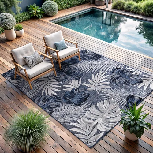 Miniatura 21 de CAMILSON Alfombra para Interiores y Exteriores, Alfombras de Área Azules 5x7 con Hojas Tropicales Botánicas para Patios Interiores y Exteriores