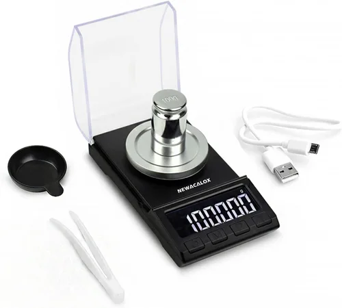 Báscula miligráfica con suministro USB, báscula de recarga NEWACALOX de 100 x 0.00 oz, báscula de polvo de laboratorio multifunción portátil de alta