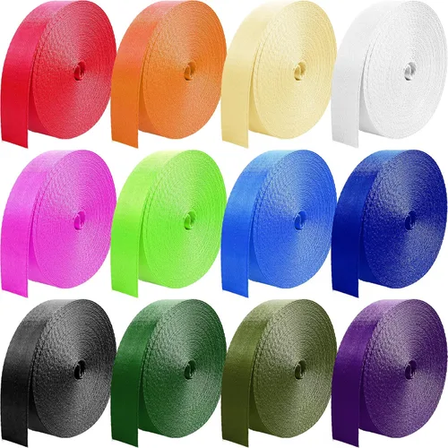 12 rollos de correas de nailon de 1 pulgada, 1.5 pulgadas, 2 pulgadas, correas de nailon para mochila, correa de nailon, 10 25 50 3.3 yardas