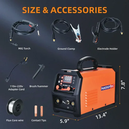 Miniatura 7 de Soldador MIG de 160A, 110V/220V Voltaje Dual 3 en 1 Soldador de Núcleo Fundente Soldador MIG sin Gas/TIG con Elevación/Electrodo Pantalla Digital