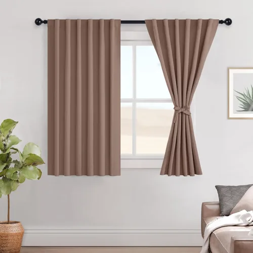 Miniatura 61 de Hiasan Cortinas opacas negras para dormitorio, cortinas opacas cortas de 45 pulgadas de largo, con aislamiento térmico, bolsillo para barra