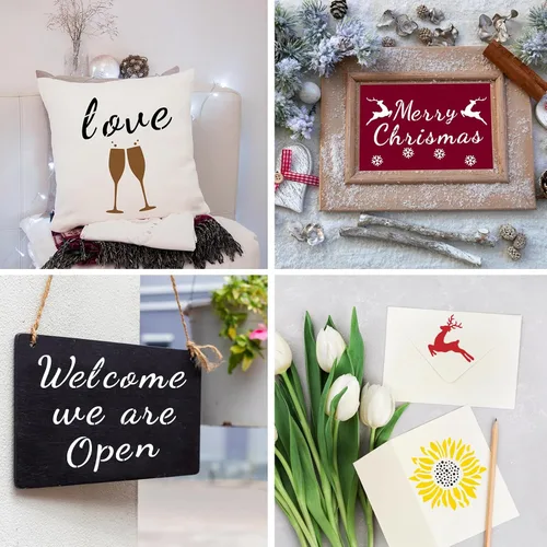 Miniatura 4 de BAMIDELE Plantillas de letras para pintar sobre madera, 50 plantillas de caligrafía del alfabeto para dibujo con números, signos, flores, plantillas
