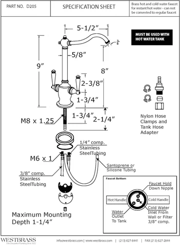 Miniatura 3 de Westbrass DT1F205-62 Victorian 9 pulgadas Grifo instantáneo caliente y frío con sistema de tanque digital HotMaster DigiHot Dispensador de agua