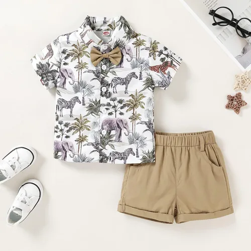Miniatura 9 de JEELLIGULAR Conjunto de ropa de verano para bebé niño de manga corta con botones y pantalones cortos, trajes casuales para caballeros de 1 a 6 años