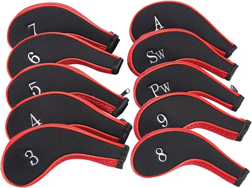 Miniatura 7 de Neopreno Cremallera Golf Club Hierro Cabeza Cubiertas Hierro Cubiertas 10pcs/Set Negro&blanco