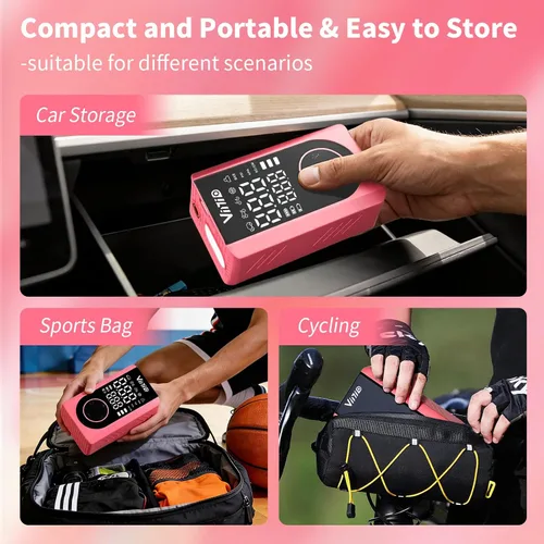Miniatura 8 de Vinid Compresor de aire inalámbrico, inflador de neumáticos portátil de 75 W con medidor de presión digital, apagado automático, inflado rápido