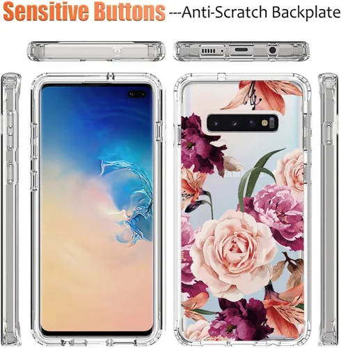 Miniatura 5 de Funda para Samsung Galaxy S10 Plus, diseño de flores moradas, a prueba de golpes, funda protectora de cuerpo completo con protector de pantalla