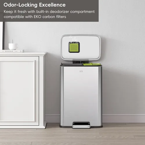 Miniatura 8 de Cubo de basura EKO Madison con pedal, de doble compartimento, de 25 litros + 20 litros, con forro interior, contenedor para reciclaje, tapa de Acero