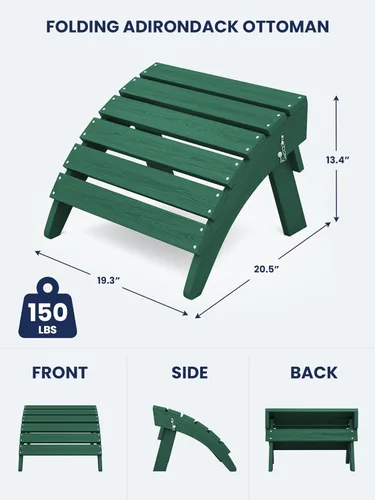 Miniatura 3 de KINGYES Otomana Adirondack plegable para silla Adirondack, color verde