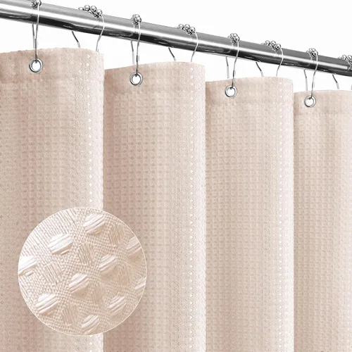 Miniatura 19 de Gibelle Cortina de Ducha Pequeña para Cabina 36 x 72 pulgadas, Cortina de Ducha de Tela Texturizada de Tejido Gofre Medio Estrecho para Baño, Beige
