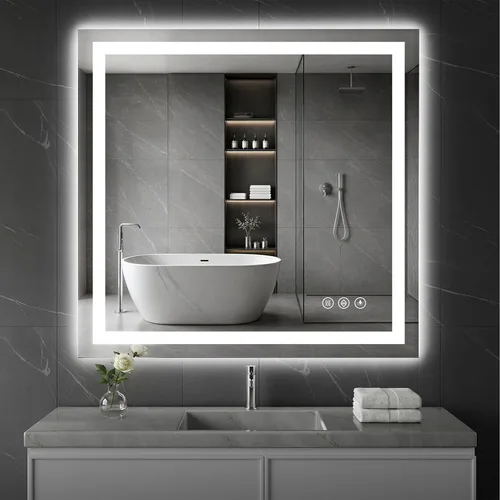 Miniatura 18 de Koonmi Espejo LED de 28 x 20 pulgadas para baño, espejo de tocador antivaho 90CRI con luz delantera y trasera, espejo de pared a prueba de roturas