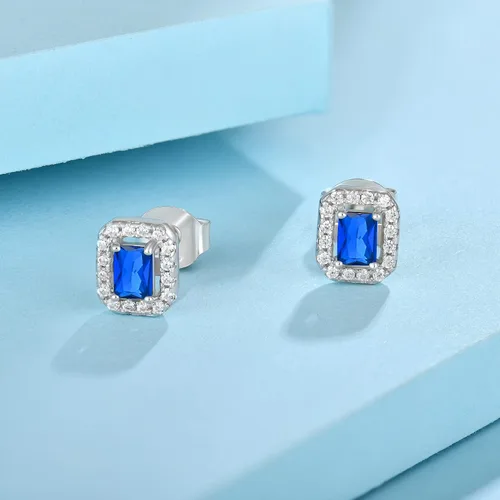 Miniatura 4 de Aretes de plata de ley 925 con halo de piedra natal con circonita cúbica 3A