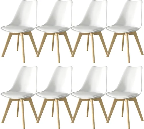 Miniatura 12 de SHGJ&SOFT Juego de 4 sillas de comedor modernas, sillas de cocina de piel sintética con respaldo alto, silla de tulipán con patas de madera maciza