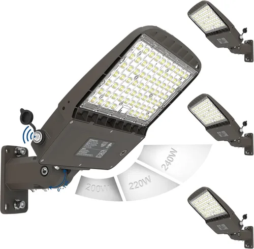 HiBay Luces de estacionamiento del anochecer al amanecer 240W-220W-200W, 38400LM brillante 500-800W HPS Eqv, luz diurna LED de calle, iluminación
