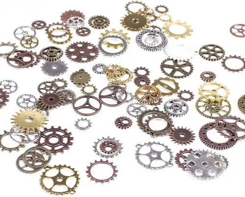 Miniatura 2 de BIHRTC 100 gramos de engranajes steampunk de metal antiguo surtidos en colores para manualidades, dijes para reloj, rueda de reloj, engranaje