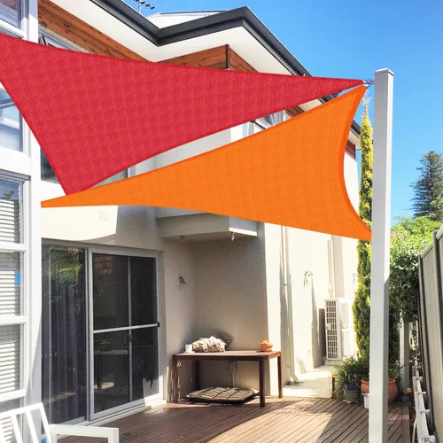 Miniatura 7 de E&K Toldo parasol tipo vela triangular de 10 x 10 x 14.1 pies, con bloqueo UV, para pérgola, patio, jardín, al aire libre (rojo)