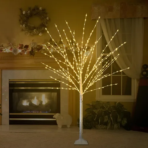 Miniatura 5 de Árbol de abedul iluminado de 4 pies con 400 luces LED de color blanco cálido, 8 modos, temporizador remoto de árbol de Navidad, árbol de Navidad