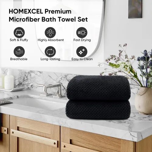 Miniatura 3 de HOMEXCEL Paquete de 2 Toallas de Baño, (27 x 54 Pulgadas) Juego de Toallas de Baño de Microfibra Ultra Suaves Altamente Absorbentes, Toallas Ligeras