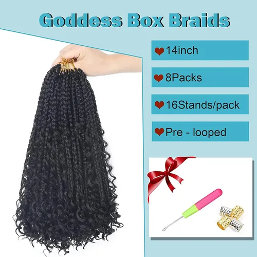 Miniatura 3 de Goddess Bohemian Box - Trenzas de ganchillo de cabello rizado de 14 pulgadas, 8 paquetes de extensiones de cabello sintético para mujeres negras