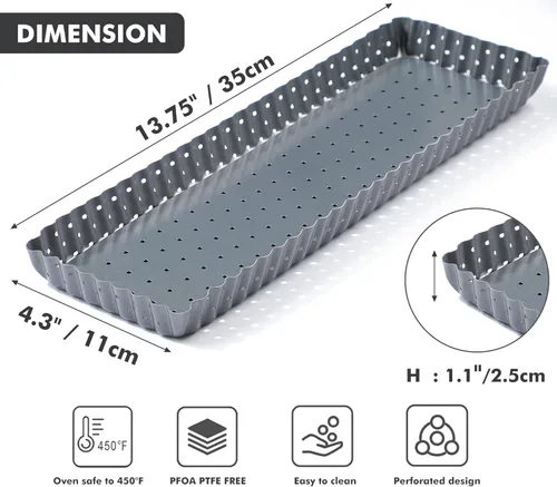 Miniatura 5 de Webake Sartén para tartas con parte inferior extraíble, sartén rectangular de 14 pulgadas para quiche perforada, bandeja antiadherente para hornear