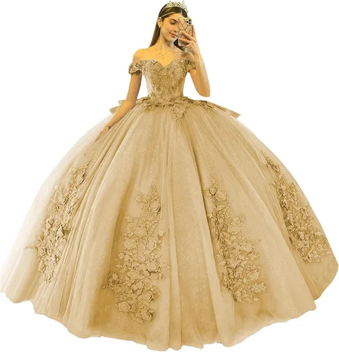 XYAYE Vestidos de quinceañera con hombros descubiertos, vestido de baile, apliques de encaje brillante, dulce 15 16 vestidos de princesa vestidos de