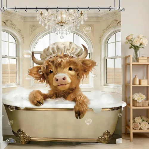 Miniatura 2 de Divertida cortina de ducha de baño de vaca de las tierras altas, 60 pulgadas de ancho por 71 pulgadas de alto, lindo animal de toro, hilarante