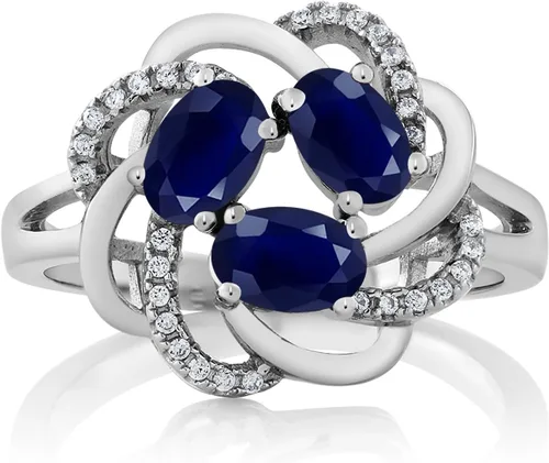 Miniatura 28 de Gem Stone King Flower Blossom Gemstone Birthstone Ring in 925 Sterling Silver 3-Stone Oval 6X4MM with Sparkling Accents Wedding Anniversary