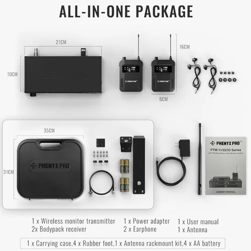 Miniatura 6 de Phenyx Pro Sistema de monitor inalámbrico en el oído, monitores de oído dual para músicos, monitor de escenario mono, IEM de metal con 2 paquetes