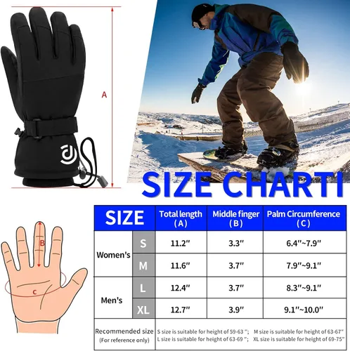 Miniatura 5 de Guantes de moto de nieve, guantes de esquí para hombres y mujeres, impermeables, resistentes al viento, guantes de snowboard para pantalla táctil