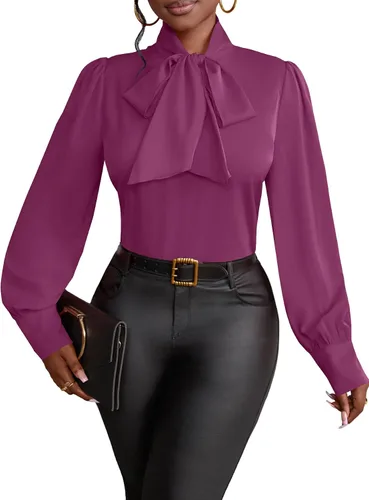 Miniatura 18 de Vrtige Camisa de mujer elegante con cuello de lazo, manga larga, blusa para la oficina