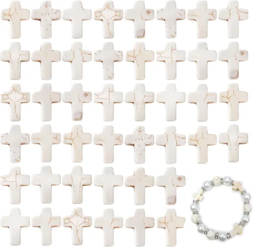 Jucoan 240 cuentas espaciadoras de cruz blanca y turquesa gruesa, cuentas pequeñas con dije de cruz religiosa para pulseras, collares, rosario para