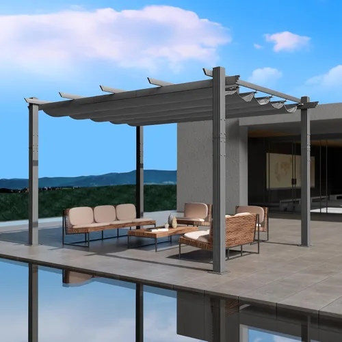 Miniatura 15 de Kozyard Morgan Pérgola Retráctil para Exteriores con Toldo de Sombra para Patio, Refugio de Pérgola de Aluminio para Patio Trasero, Terraza, Jardín