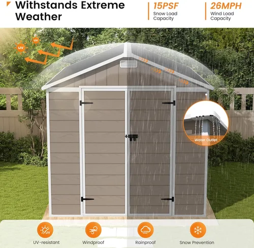 Miniatura 3 de UDPATIO Outdoor Resin Storage Shed 8 x 10 FT, Plastic Storage Shed with Floor Large Outdoors Garden Tool Storage Shed Outside Clearance Shed with