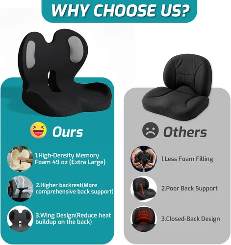 Miniatura 7 de Cojín de asiento, cojín para silla de oficina con almohada de apoyo lumbar, diseño ergonómico para sentarse prolongadamente, ciática, alivio