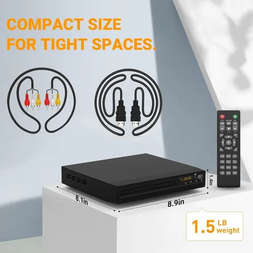 Miniatura 10 de Reproductor de DVD, Reproductor de DVD sin restricción regional HDMI para Smart TV, escalado 1080P, entrada USB, cable de salida HDMI/RCA incluido