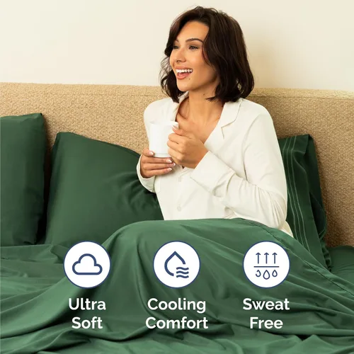 Miniatura 4 de Juego de sábanas de 4 piezas tamaño Cal King, cómodo, transpirable y refrescante, ropa de cama de lujo para mujeres, hombres, niños, adolescentes