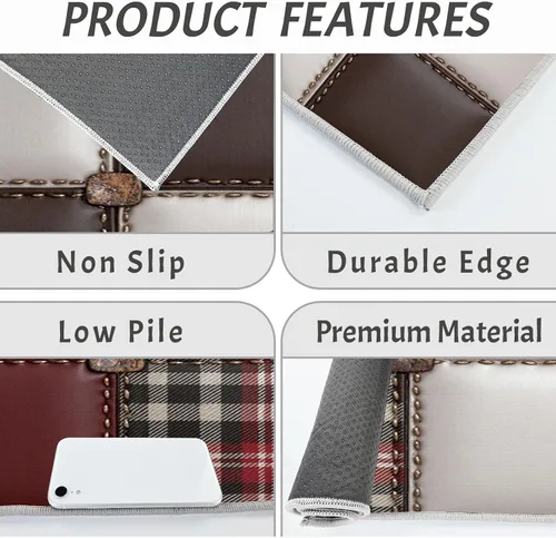 Miniatura 5 de Reddish Brown Kitchen Rugs, 3D Leather Patchwork Non Skid Washable Comfort Mats for Floor, Anti Fatigue Kitchen Cushioned Runner Rug Retro Plaid