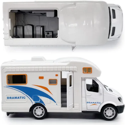 Miniatura 2 de Mini juguete de autocaravana camper RV para niños, modelo de aleación con tracción hacia atrás, vehículo recreativo con aventura, con muebles, techo