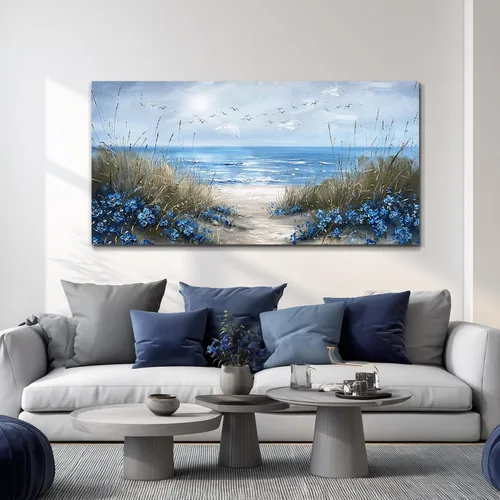 Miniatura 4 de KELIYUAN Arte de pared para sala de estar, lienzo decorativo de pared para dormitorio, oficina, decoración de pared de océano azul, imágenes de olas