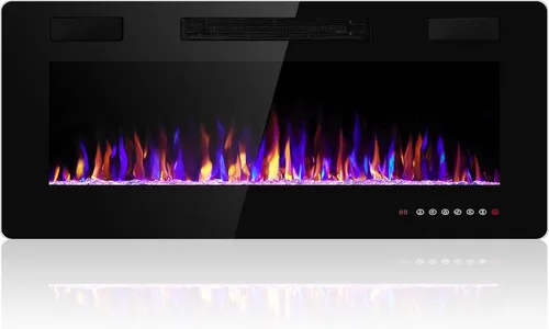 Electactic - Chimenea eléctrica de 42 pulgadas para empotrar y colocar en la pared, chimenea eléctrica y calentador lineal, con temporizador,