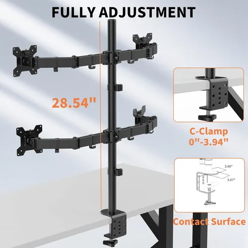 Miniatura 4 de Soporte para monitor cuádruple, soporte de escritorio ajustable resistente para 4 monitores para pantalla de 13 a 27 pulgadas, soporta hasta 22