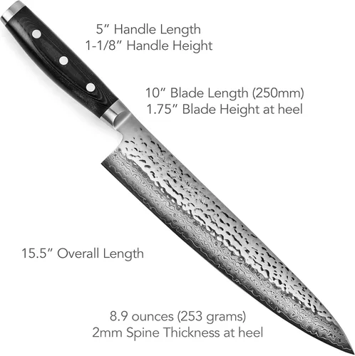 Miniatura 8 de Enso Cuchillo de chef grande con funda, fabricado en Japón, serie HD, VG10, acero inoxidable de damasco, hoja de 9.5 pulgadas con cubierta Saya